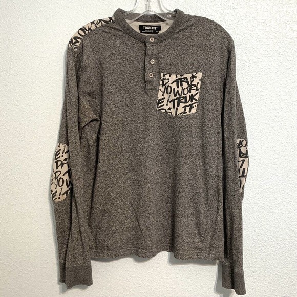 TrukFit Graphic Pocket Print T Shirt Grey Long Sleeve Size Medium - Picture 1 of 8